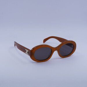 Celine CL40194U 45A Sunglasses Light Brown Oval Frame, Smoke Lenses